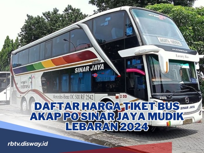 Harga Tiket Sinar Jaya Lebaran 2025 Rute Antarkota